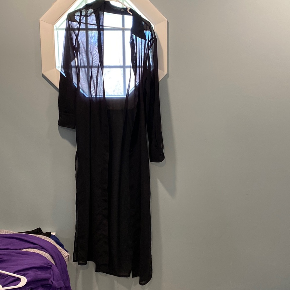 Sisley brand sheer dress. Size 42. Black sheer button down with side slots.